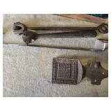 Misc Lot of Tools, retractable Light, TRC-217 Transceiver, and more with Vintage Fruit Crate