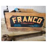 Misc Lot of Tools, retractable Light, TRC-217 Transceiver, and more with Vintage Fruit Crate