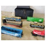 Vintage Metal Box with Train Cars, Burlington Northern, Golden Eagle, Coca Cola and more