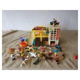 Vintage Toy Lot, Fisher Price Garage, Wooden Toy Lot, And other Figurines