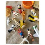 Vintage Toy Lot, Fisher Price Garage, Wooden Toy Lot, And other Figurines