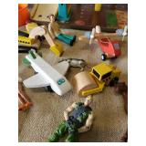 Vintage Toy Lot, Fisher Price Garage, Wooden Toy Lot, And other Figurines