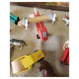 Vintage Toy Lot, Fisher Price Garage, Wooden Toy Lot, And other Figurines