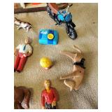 Vintage Toy Lot, Fisher Price Garage, Wooden Toy Lot, And other Figurines