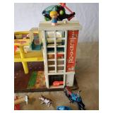 Vintage Toy Lot, Fisher Price Garage, Wooden Toy Lot, And other Figurines