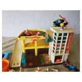 Vintage Toy Lot, Fisher Price Garage, Wooden Toy Lot, And other Figurines