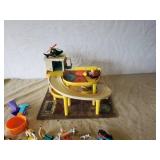 Vintage Toy Lot, Fisher Price Garage, Wooden Toy Lot, And other Figurines