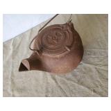 Large Unique Cast Iron Pot wih Spout  Notice the hole in the bottom Still a great Display Item