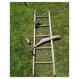 Vintage Wooden Ladder, Pulley, and Antique Hay Knife