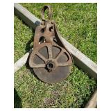 Vintage Wooden Ladder, Pulley, and Antique Hay Knife