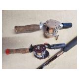 Fishing Lot, two Reels Ocean City, Hiawatha, and others with tackle box with Tackle