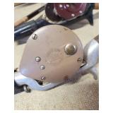 Fishing Lot, two Reels Ocean City, Hiawatha, and others with tackle box with Tackle