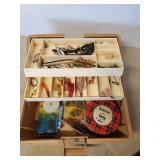 Fishing Lot, two Reels Ocean City, Hiawatha, and others with tackle box with Tackle