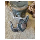 Lot of Nautical Lake Décor, Pully with Rope Small Sips Wheel, Bear Holding Fish and Antique Basket