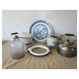 Enamel Pots Larch Pot With Spout and Wooden Handle, Glass C.S. Brackett Co. Mpls MN Jug and more