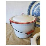 Enamel Pots Larch Pot With Spout and Wooden Handle, Glass C.S. Brackett Co. Mpls MN Jug and more