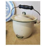 Enamel Pots Larch Pot With Spout and Wooden Handle, Glass C.S. Brackett Co. Mpls MN Jug and more
