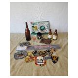 Beer and Patch Lot RARE Brown Schlitz Bottle,  Special export Sign never used, Pioneer Beer Bottles,  and More