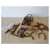 Vintage Large Barn Hinges, Vintage Horseshoe, Fruit Crate and More