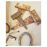 Vintage Large Barn Hinges, Vintage Horseshoe, Fruit Crate and More