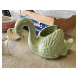 Vintage Lot of Décor Milk Glass Fish Glasbake, USA 7001, and Others with Vintage Fruit Crate