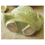 Vintage Lot of Décor Milk Glass Fish Glasbake, USA 7001, and Others with Vintage Fruit Crate