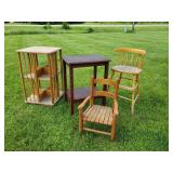 Lot of Vintage Childrens Chairs Side Table and Spinning Storage