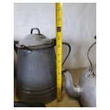 Lot of Misc Vintage Kitchen Items.  LARGE Enamelware Bath Canner, Roasting Pan, Coffee Pots and much more
