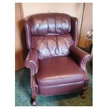 Gorgeous Vintage Barcalounger Reclining Chair. Notice the Wooden Carved Claw Foot Legs and Awesome Classy Studded Seams and Beautiful Red Leather.  This is a gorgeous Chair that Sells for over $1500