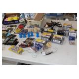 Large Bin of Train Electronics 3 Transformers Switches, wire, Joiners lights and more