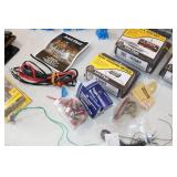 Large Bin of Train Electronics 3 Transformers Switches, wire, Joiners lights and more