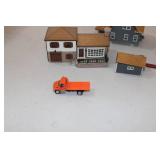Bin of HO Buildings - Lumberyard, Houses and vehicles