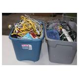 2 Bins of Extension Cords, Power Cords, Wires Lights