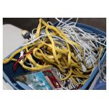 2 Bins of Extension Cords, Power Cords, Wires Lights