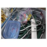 2 Bins of Extension Cords, Power Cords, Wires Lights