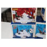 10 Piece Lemax Christmas Buildings Dog Show Pageant, Santa Water Tower, Snowball Fight Merry Go Round, Santa Hammock