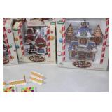 Bin of Sugar N Spice Christmas Decorations Gingerbread Palace Covered Bridge Lights and Figures