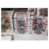 Bin of Sugar N Spice Christmas Decorations Gingerbread Palace Covered Bridge Lights and Figures