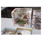 Bin of Sugar N Spice Christmas Decorations Gingerbread Palace Covered Bridge Lights and Figures