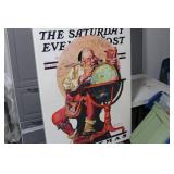 Christmas Large Santa Framed Item, and Saturday Evening Post