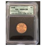 1995 Lincoln Cent Doubled Die ICG MS66 Red