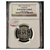 2001-S Vermont Silver Quarter Proof NGC PF69 Ultra Cameo