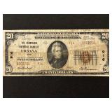 1929 Brown Seal $20 Dollar National Currency Urbana, Ohio