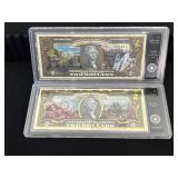 Gold Embossed National Parks $2 Dollar Note Collection