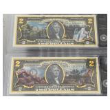 Gold Embossed National Parks $2 Dollar Note Collection