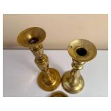 Vintage "Kerosene" Style Brass Lamp and Candlesticks