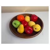 Vintage Wooden Bowl with Decorative Fruit