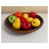 Vintage Wooden Bowl with Decorative Fruit
