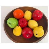 Vintage Wooden Bowl with Decorative Fruit