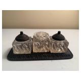 Vintage Cast Iron Triple Stand Ink Well